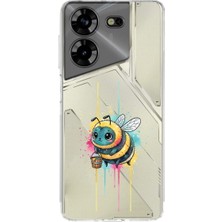 PrintiFy Tecno Pova 5 ile Uyumlu Splash Arı Tasarımlı Şeffaf Silikon Kılıf