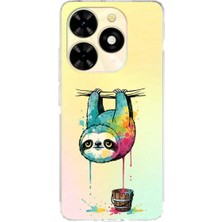 PrintiFy Tecno Spark Go 2024 ile Uyumlu Splash Tembel Hayvan Tasarımlı Şeffaf Silikon Kılıf