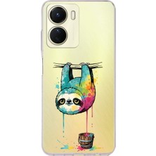 PrintiFy Vivo Y16 ile Uyumlu Splash Tembel Hayvan Tasarımlı Şeffaf Silikon Kılıf