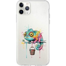 PrintiFy iPhone 11 Pro ile Uyumlu Splash Bukalemun Tasarımlı Slimfit Şeffaf Silikon Kılıf