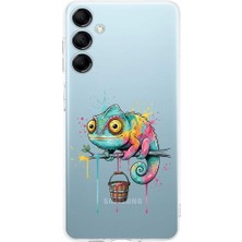PrintiFy Samsung Galaxy M14 ile Uyumlu Splash Bukalemun Tasarımlı Şeffaf Silikon Kılıf