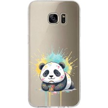 PrintiFy Samsung Galaxy S7 Edge ile Uyumlu Splash Panda Tasarımlı Slimfit Şeffaf Silikon Kılıf