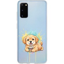 PrintiFy Samsung Galaxy S20 ile Uyumlu Splash Köpek Tasarımlı Slimfit Şeffaf Silikon Kılıf