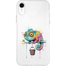 PrintiFy iPhone Xr ile Uyumlu Splash Bukalemun Tasarımlı Slimfit Şeffaf Silikon Kılıf