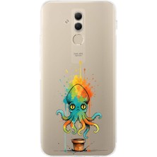PrintiFy Huawei Mate 20 Lite ile Uyumlu Splash Ahtapot Tasarımlı Şeffaf Silikon Kılıf