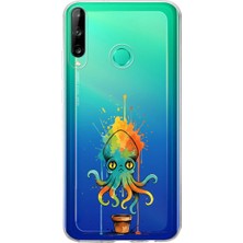 PrintiFy Huawei P40 Lite E ile Uyumlu Splash Ahtapot Tasarımlı Şeffaf Silikon Kılıf