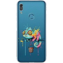 PrintiFy Huawei Y6 Pro 2019 ile Uyumlu Splash Bukalemun Tasarımlı Şeffaf Silikon Kılıf