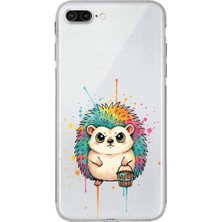 PrintiFy iPhone 7 Plus ile Uyumlu Splash Kirpi Tasarımlı Şeffaf Silikon Kılıf