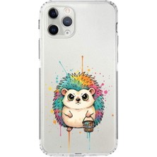 PrintiFy iPhone 11 Pro ile Uyumlu Splash Kirpi Tasarımlı Şeffaf Silikon Kılıf