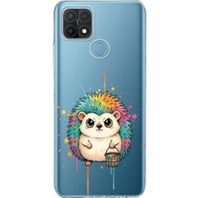 PrintiFy Oppo A15S ile Uyumlu Splash Kirpi Tasarımlı Şeffaf Silikon Kılıf