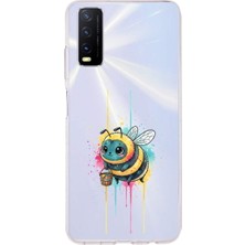 PrintiFy Vivo Y11S ile Uyumlu Splash Arı Tasarımlı Şeffaf Silikon Kılıf