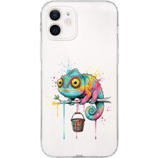 PrintiFy iPhone 12 Mini ile Uyumlu Splash Bukalemun Tasarımlı Şeffaf Silikon Kılıf