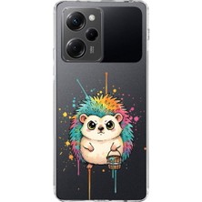 PrintiFy Poco X5 Pro ile Uyumlu Splash Kirpi Tasarımlı Şeffaf Silikon Kılıf
