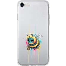 PrintiFy iPhone 8 ile Uyumlu Splash Arı Tasarımlı Slimfit Şeffaf Silikon Kılıf