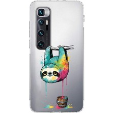 PrintiFy Xiaomi Mi 10 Ultra ile Uyumlu Splash Tembel Hayvan Tasarımlı Şeffaf Silikon Kılıf
