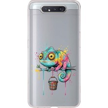 PrintiFy Samsung Galaxy A80 ile Uyumlu Splash Bukalemun Tasarımlı Slimfit Şeffaf Silikon Kılıf