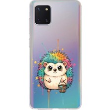 PrintiFy Samsung Galaxy Note 10 Lite ile Uyumlu Splash Kirpi Tasarımlı Slimfit Şeffaf Silikon Kılıf