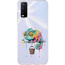 PrintiFy Vivo Y20 ile Uyumlu Splash Bukalemun Tasarımlı Şeffaf Silikon Kılıf