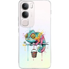 PrintiFy Vivo Y29 5g ile Uyumlu Splash Bukalemun Tasarımlı Şeffaf Silikon Kılıf