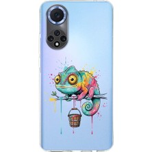 PrintiFy Huawei Nova 9 ile Uyumlu Splash Bukalemun Tasarımlı Şeffaf Silikon Kılıf