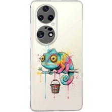 PrintiFy Huawei P50 Pro ile Uyumlu Splash Bukalemun Tasarımlı Şeffaf Silikon Kılıf