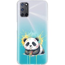 PrintiFy Oppo A92 ile Uyumlu Splash Panda Tasarımlı Şeffaf Silikon Kılıf