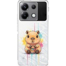PrintiFy Poco X6 ile Uyumlu Splash Kapibara Tasarımlı Şeffaf Silikon Kılıf