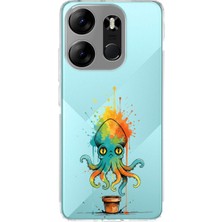 PrintiFy Tecno Spark Go 2023 ile Uyumlu Splash Ahtapot Tasarımlı Şeffaf Silikon Kılıf