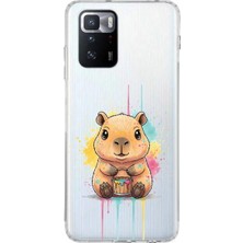 PrintiFy Poco X3 Gt ile Uyumlu Splash Kapibara Tasarımlı Slimfit Şeffaf Silikon Kılıf
