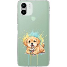 PrintiFy Redmi A1 Plus ile Uyumlu Splash Köpek Tasarımlı Şeffaf Silikon Kılıf