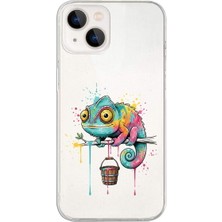 PrintiFy iPhone 14 Plus ile Uyumlu Splash Bukalemun Tasarımlı Slimfit Şeffaf Silikon Kılıf