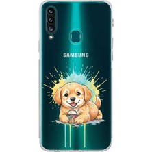 PrintiFy Samsung Galaxy A20S ile Uyumlu Splash Köpek Tasarımlı Şeffaf Silikon Kılıf