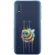 PrintiFy Samsung Galaxy A01 ile Uyumlu Splash Arı Tasarımlı Şeffaf Silikon Kılıf