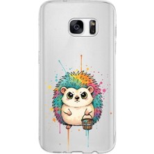 PrintiFy Samsung Galaxy S7 ile Uyumlu Splash Kirpi Tasarımlı Slimfit Şeffaf Silikon Kılıf