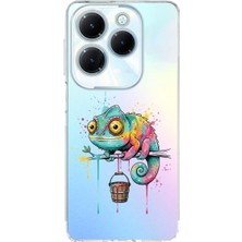 PrintiFy Infinix Hot 40 Pro ile Uyumlu Splash Bukalemun Tasarımlı Şeffaf Silikon Kılıf