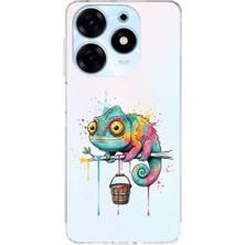 PrintiFy Tecno Spark 10 Pro ile Uyumlu Splash Bukalemun Tasarımlı Şeffaf Silikon Kılıf
