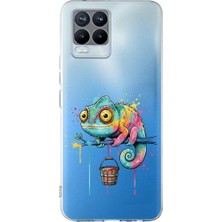PrintiFy Realme 8 Pro ile Uyumlu Splash Bukalemun Tasarımlı Slimfit Şeffaf Silikon Kılıf