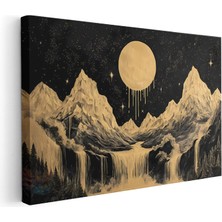 Artarilion Yatay Kanvas Tablo Dag ve Ay Manzarasi Modern Duvar Tablosu Kanvas Salon Ofis Tablosu