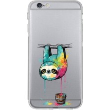PrintiFy iPhone 6 ile Uyumlu Splash Tembel Hayvan Tasarımlı Şeffaf Silikon Kılıf
