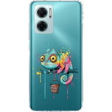 PrintiFy Redmi Note 11E ile Uyumlu Splash Bukalemun Tasarımlı Şeffaf Silikon Kılıf