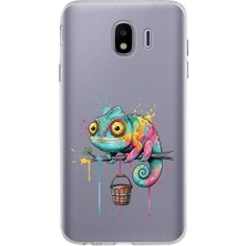 PrintiFy Samsung Galaxy J4 ile Uyumlu Splash Bukalemun Tasarımlı Slimfit Şeffaf Silikon Kılıf