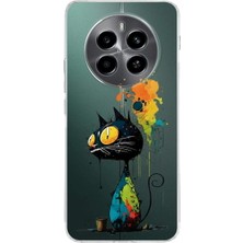 PrintiFy Realme 12 4g ile Uyumlu Splash Kedi Tasarımlı Şeffaf Silikon Kılıf