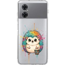 PrintiFy Redmi Note 11R ile Uyumlu Splash Kirpi Tasarımlı Slimfit Şeffaf Silikon Kılıf