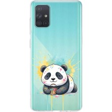 PrintiFy Samsung Galaxy A71 ile Uyumlu Splash Panda Tasarımlı Slimfit Şeffaf Silikon Kılıf