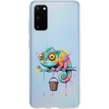 PrintiFy Samsung Galaxy S20 ile Uyumlu Splash Bukalemun Tasarımlı Slimfit Şeffaf Silikon Kılıf