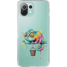 PrintiFy Xiaomi Mi 11 Lite ile Uyumlu Splash Bukalemun Tasarımlı Şeffaf Silikon Kılıf