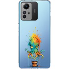 PrintiFy Redmi Note 12S ile Uyumlu Splash Ahtapot Tasarımlı Şeffaf Silikon Kılıf