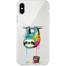 PrintiFy iPhone Xs ile Uyumlu Splash Tembel Hayvan Tasarımlı Slimfit Şeffaf Silikon Kılıf