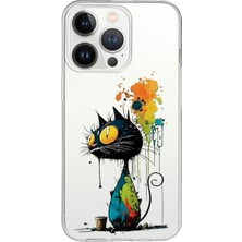 PrintiFy iPhone 13 Pro Max ile Uyumlu Splash Kedi Tasarımlı Slimfit Şeffaf Silikon Kılıf