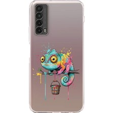 PrintiFy Huawei P Smart 2021 ile Uyumlu Splash Bukalemun Tasarımlı Şeffaf Silikon Kılıf